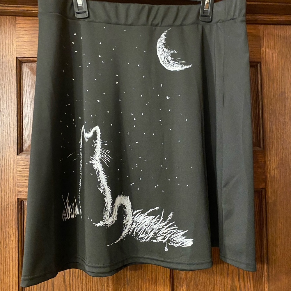 Black Mini Skirt with Cat and Moon NWOT